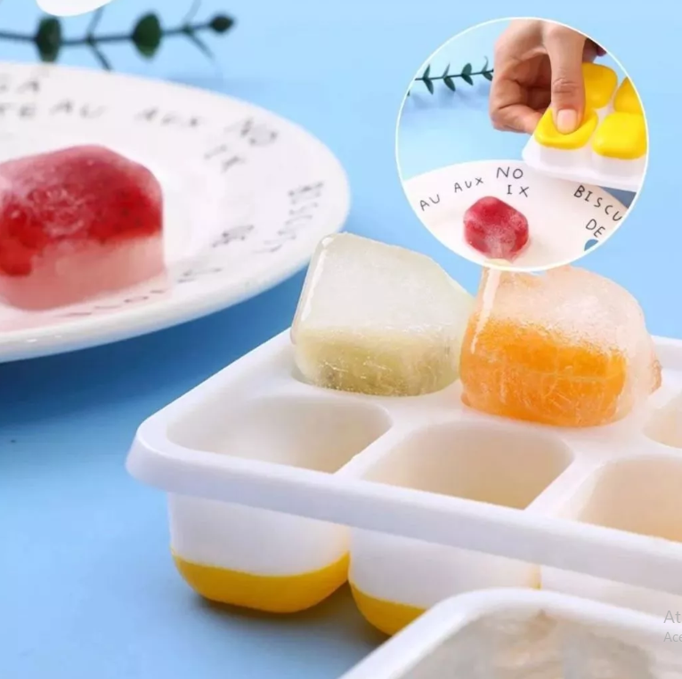 Kit 4 Forma Com Tampa Gelo Ice Flexivel Forminha Fundo Silicone 14 Cubos Alimentos Frutas Papinha