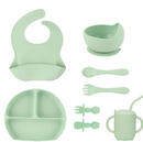 Kit 6 Alimentação Bebê Silicone Prato Babador Copo Tigela Cor Verde Introdução Alimentar infantil