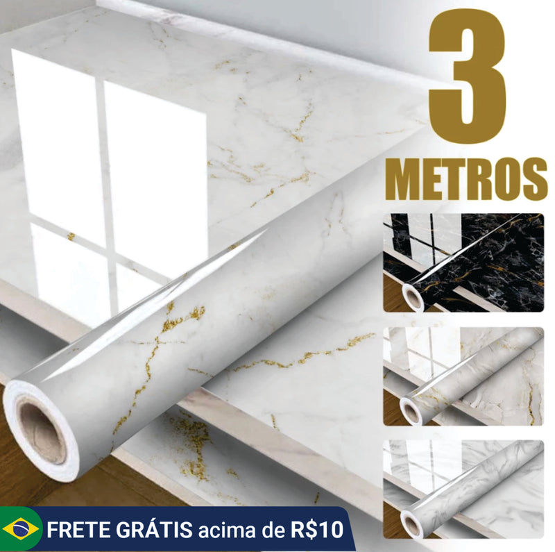Adesivo de Parede 3mx60cm Lavável para Sala Quarto Cozinha de Mármore Vinil