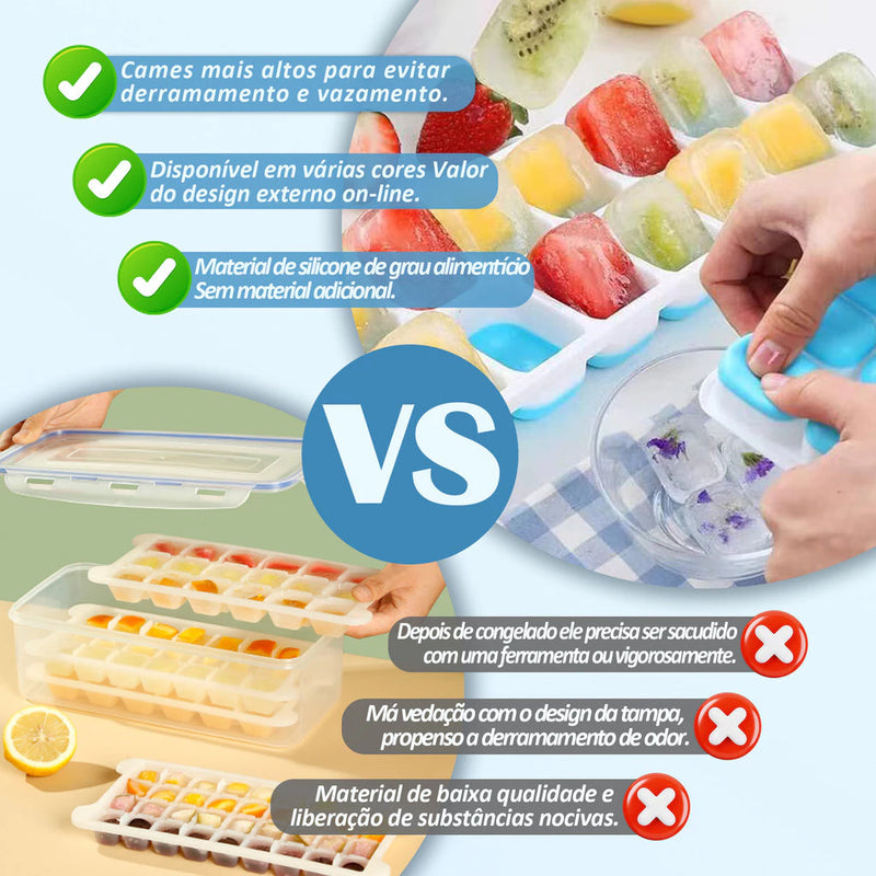 Kit 4 Forma Com Tampa Gelo Ice Flexivel Forminha Fundo Silicone 14 Cubos Alimentos Frutas Papinha